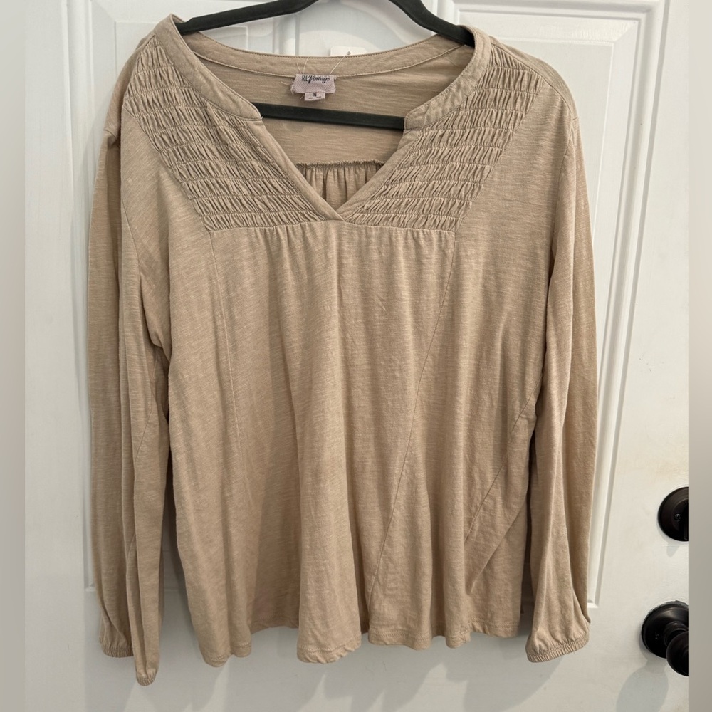 Como Vintage Womens 100% Cotton Slight V Neck Roomier Fit Long Sleeve Top M